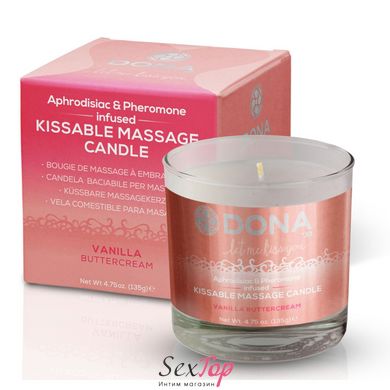 Масажна свічка DONA Kissable Massage Candle Vanilla Buttercream (125 мл) з афродизіаками феромонами SO1539 фото