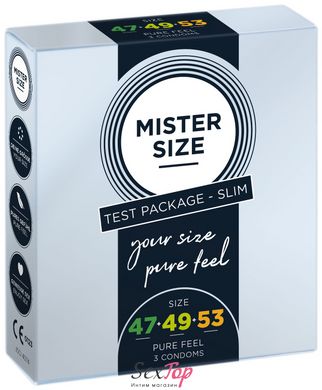 Набор презервативов Mister Size - pure feel - 47–49–53 (3 condoms), 3 размера, толщина 0,05 мм SO8039 фото