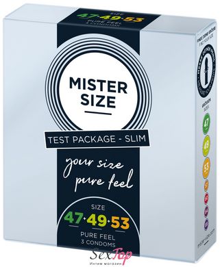 Набір презервативів Mister Size - pure feel - 47–49–53 (3 condoms), 3 розміри, товщина 0,05 мм SO8039 фото