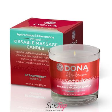 Масажна свічка DONA Kissable Massage Candle Strawberry Souffle (125 мл) з афродизіаками феромонами SO1540 фото