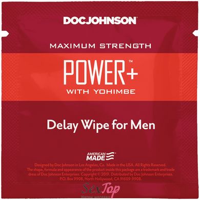 Пролонгуюча серветка Doc Johnson Power + Delay Wipe For Men з екстрактом йохимбе SO3488 фото