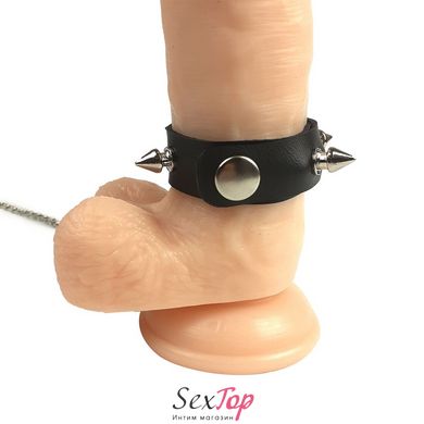 Кільце для пеніса Penis Ring із шипами та повідцем, натуральна шкіра SO5152 фото