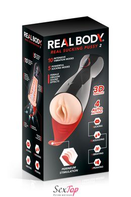 Преміум-вібромастурбатор Real Body - Real Sucking Pussy 2, всмоктування, звук, стимуляція промежини SO8692 фото