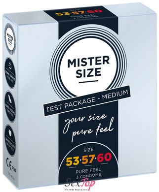 Набір презервативів Mister Size - pure feel - 53–57–60 (3 condoms), 3 розміри, товщина 0,05 мм SO8040 фото