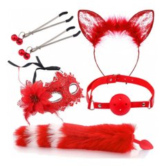 Набор для сексуальных игр Sexy Cat Ears Fox Tail Cosplay Sex Party Accessories Red IXI61578 фото