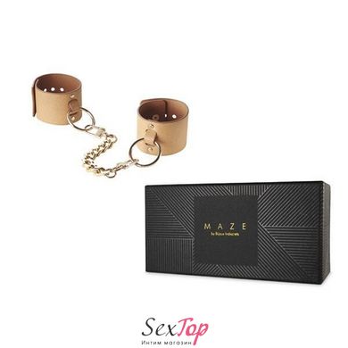 Наручники Bijoux Indiscrets MAZE - Wide Cuffs Brown, экокожа, стильные браслеты, подарочная упаковка SO2650 фото