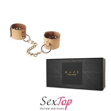 Наручники Bijoux Indiscrets MAZE - Wide Cuffs Brown, экокожа, стильные браслеты, подарочная упаковка SO2650 фото