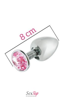 Металлическая анальная пробка с розовым кристаллом MAI Attraction Toys №73, длина 8см, диаметр 3см SO4635 фото