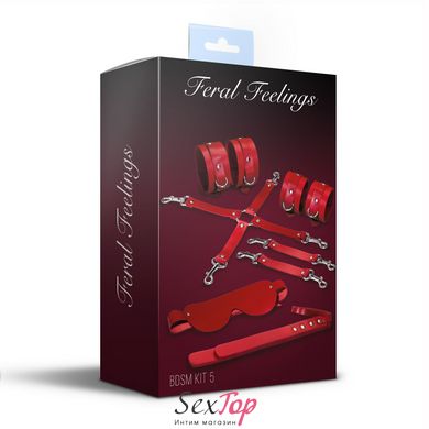 Набір Feral Feelings BDSM Kit 5 Red, наручники, поножі, хрестовина, маска, падл SO8273 фото