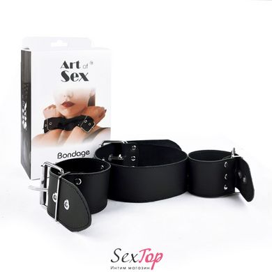 Нашийник з наручниками із натуральної шкіри Art of Sex - Bondage Collar with Handcuffs SO6618 фото