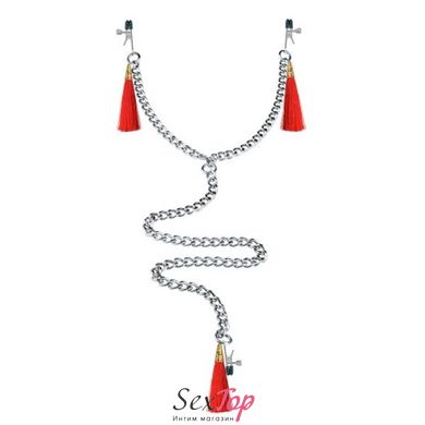 Зажимы для сосков и клитора с красными кисточками Nipple Clit Tassel Clamp With Chain IXI57988 фото