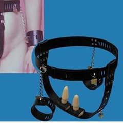 Чорний жіночий пояс вірності з двома пробками та наручниками IXI140011 фото