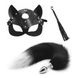 БДСМ набір анальна пробка з хвостом, маска кішки і батіг Black ST2819 фото 1