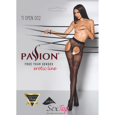 Еротичні колготки Passion TIOPEN 002 3/4 (20 den), black, імітація панчох і пояса PS24503 фото