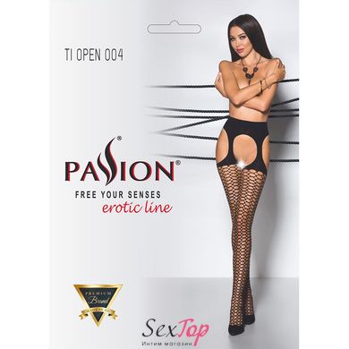 Еротичні колготки Passion TIOPEN 004 3/4 (fishnet 40 den), black, імітація панчох і пояса PS24507 фото