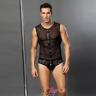 Чоловічий еротичний костюм "Романтичний Стівен" One Size Black: напівпрозорі трусики і маєчка SO2296 фото