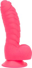 Ребристый фаллоимитатор на присоске ADDICTION — Tom 7″ Dildo With Balls — Pink, вибропуля в подарок SO5585 фото