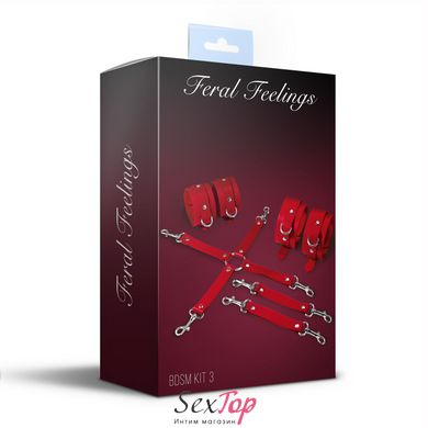 Набір для БДСМ 3 в 1 Feral Feelings BDSM Kit 3 Red, red, наручники, поножі, хрестовина SO8270 фото