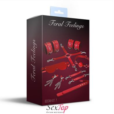 Набор Feral Feelings BDSM Kit 7 Red, наручники, поножи, коннектор, маска, паддл, кляп, зажимы SO8277 фото