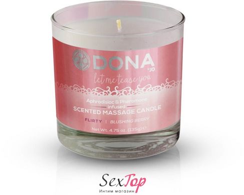 Масажна свічка DONA Scented Massage Candle Blushing Berry FLIRTY (135гр) з афродизіаками феромонами SO1532 фото